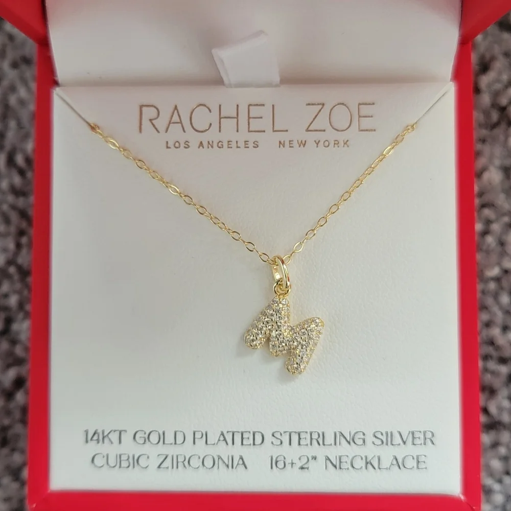 Rachel Zoe Letter "M" Necklace, 14K Gold Plated Sterling Silver - Picture 1 of 3